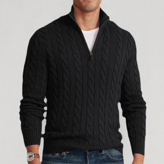Thomas - Classic Cable Knit Sweater For Men With Half Zipper
