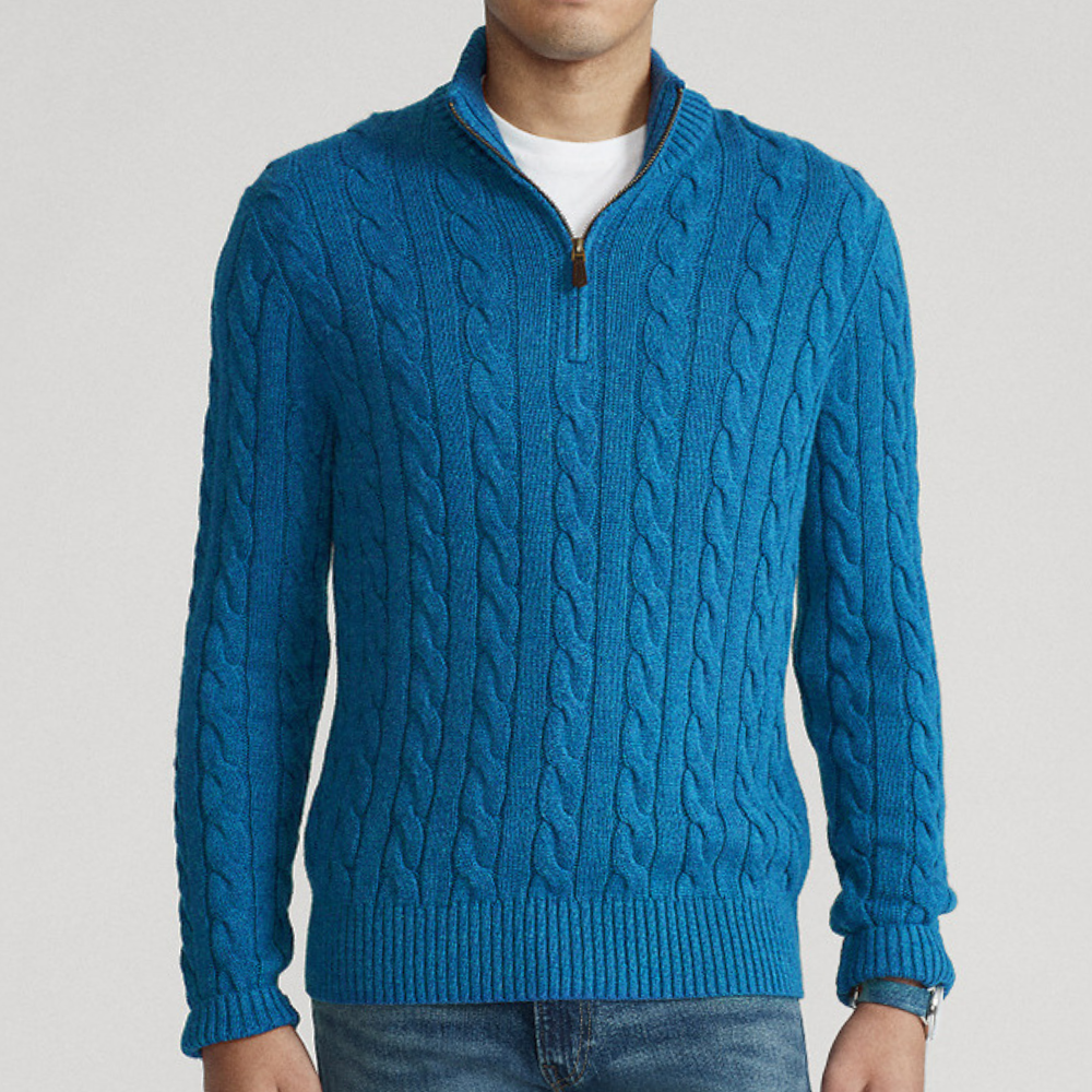 Thomas - Classic Cable Knit Sweater For Men With Half Zipper