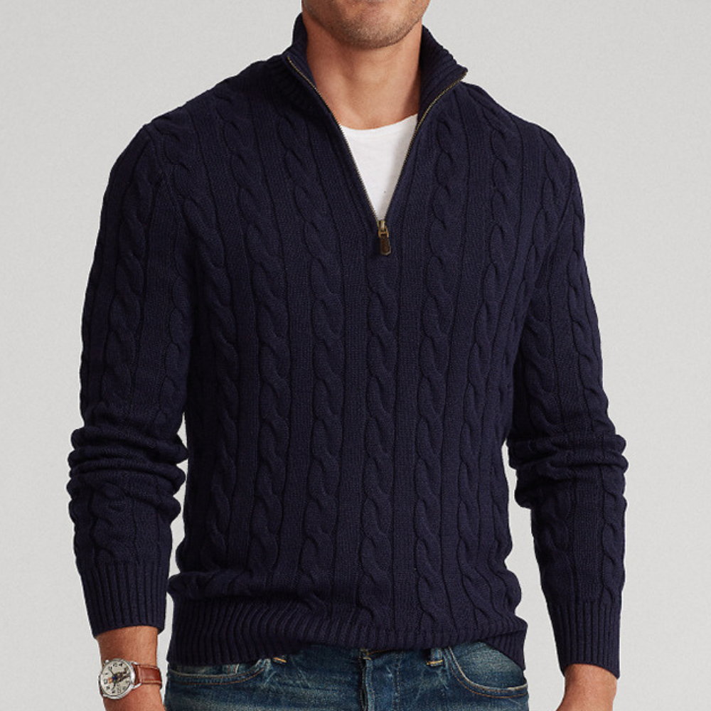 Thomas - Classic Cable Knit Sweater For Men With Half Zipper