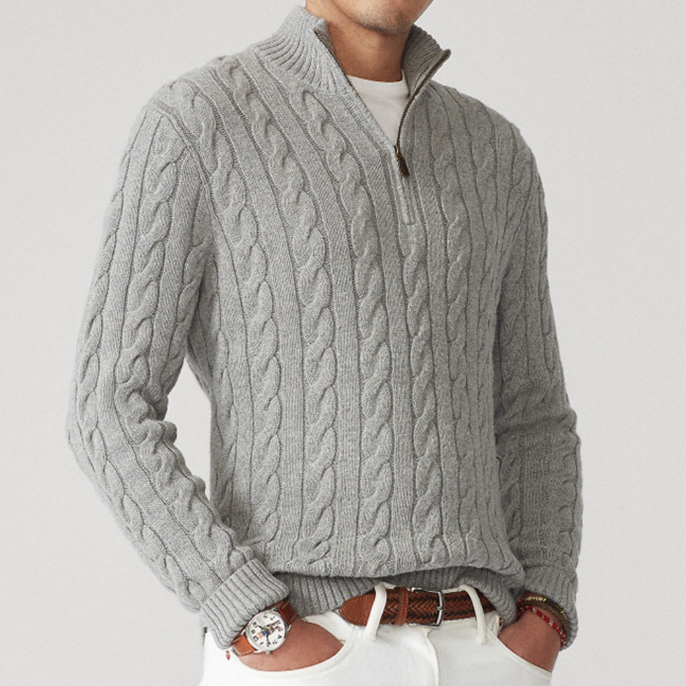 Thomas - Classic Cable Knit Sweater For Men With Half Zipper