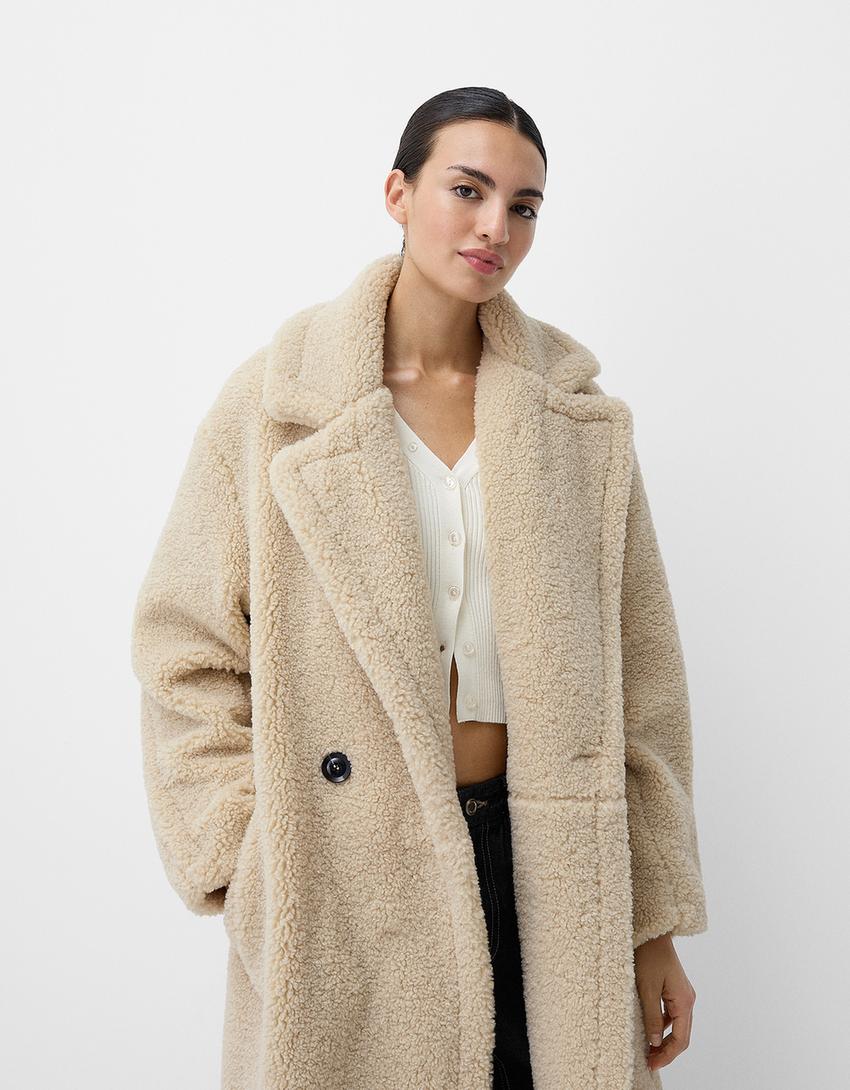 Christina | Cappotto Teddy a due file con patta con bottoni in taglia extra