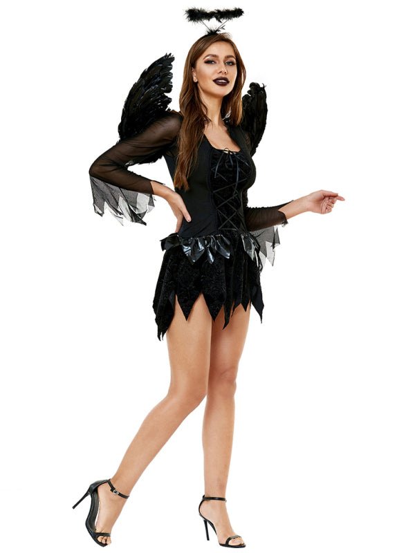 Christine | Dark Angel costume with wings mini dress