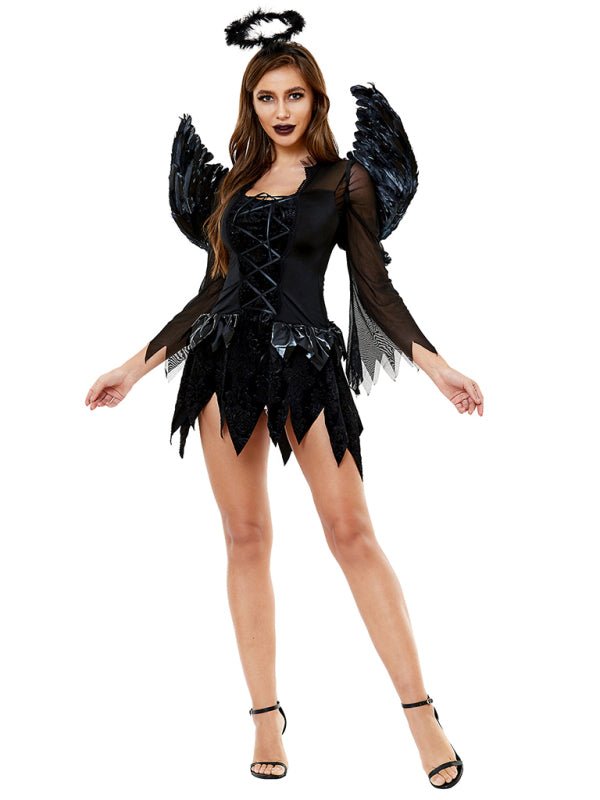 Christine | Dark Angel costume with wings mini dress