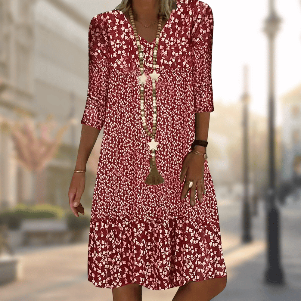 Roos - Blumenmuster Midi-Kleid mit Dreiviertelärmeln