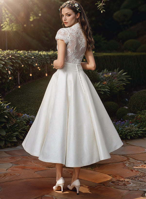 Diana | Elegantes V-Ausschnitt Midi Hochzeitskleid