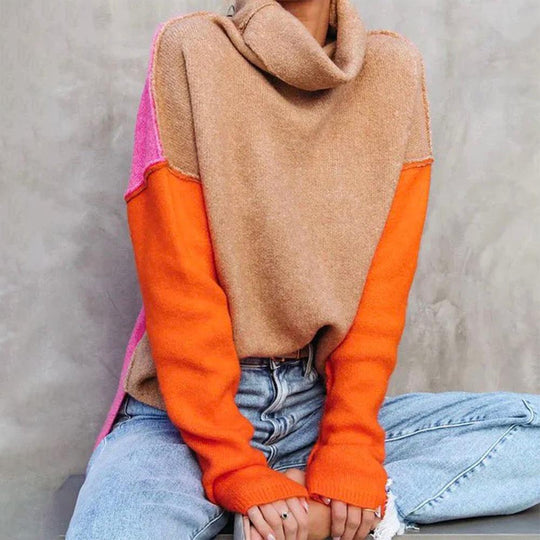 Doreen | Warm cotton sweater with color block pattern