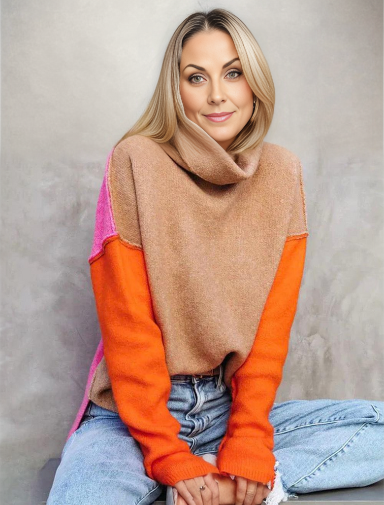 Doreen | Warm cotton sweater with color block pattern