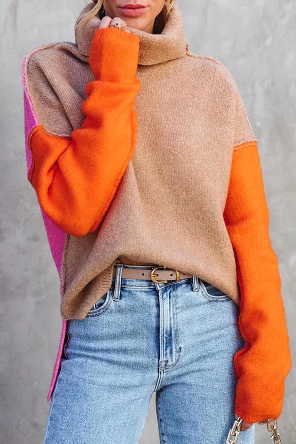 Doreen | Warm cotton sweater with color block pattern