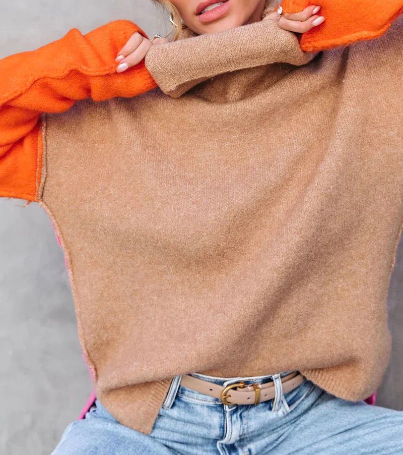 Doreen | Warm cotton sweater with color block pattern