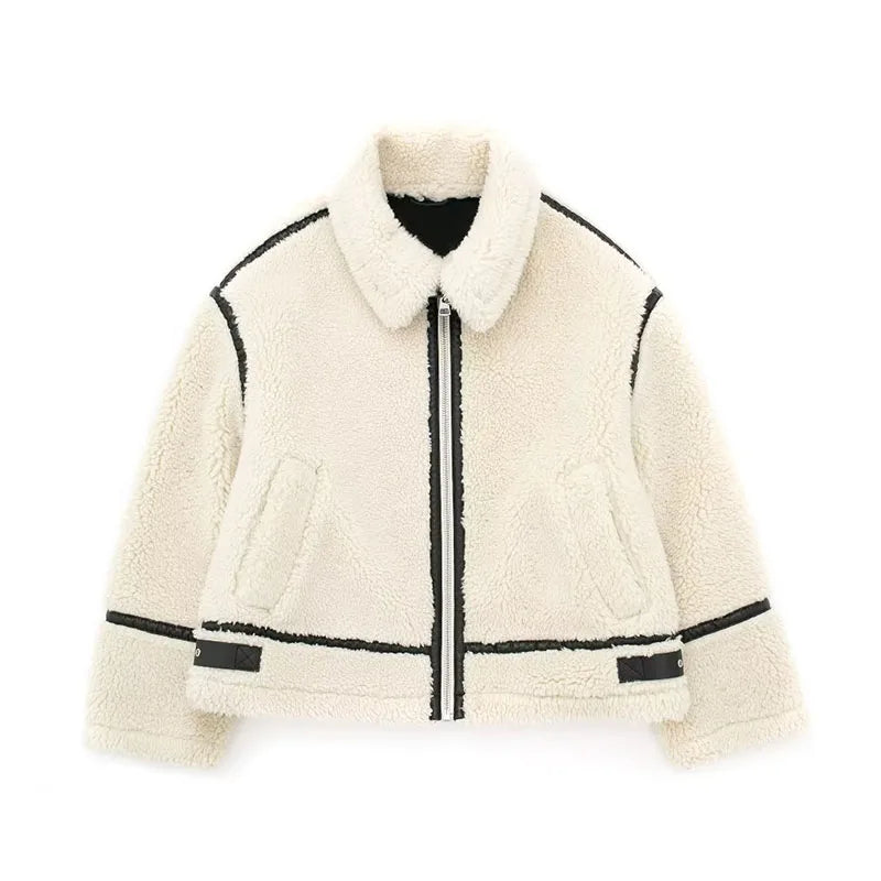 Lina– Warm Women's Jacket of Teddy Fleece with Zipper Closure