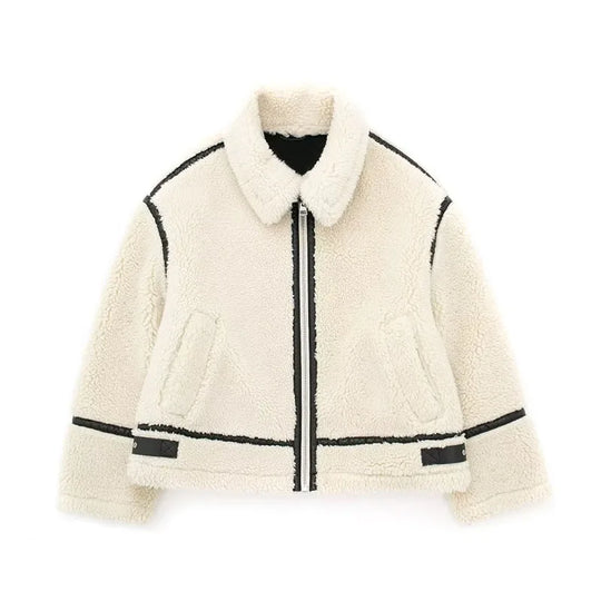 Lina– Warm Women's Jacket of Teddy Fleece with Zipper Closure