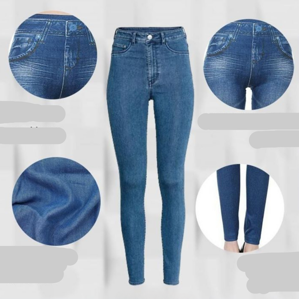 Close-up van de elastische tailleband van de jeggings.
