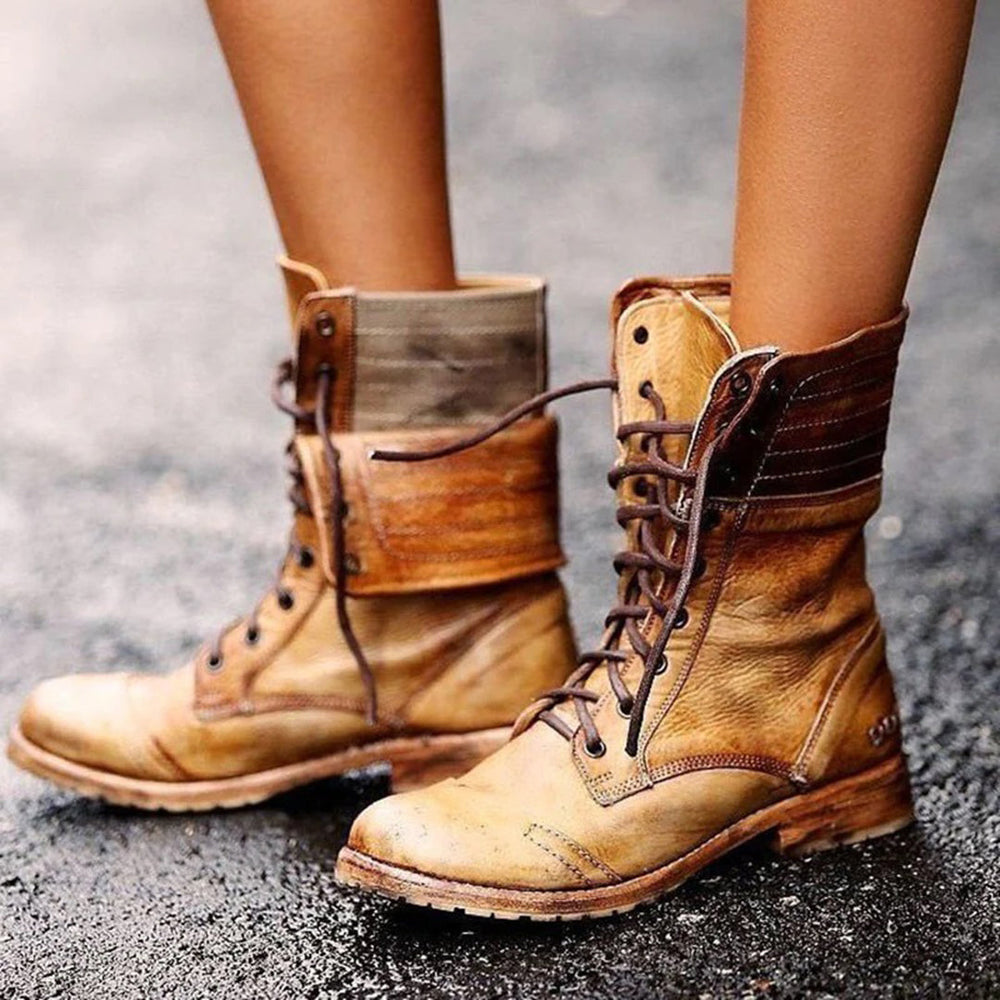 Sanne - Tough Leather Lace-up Boots with Vintage Look