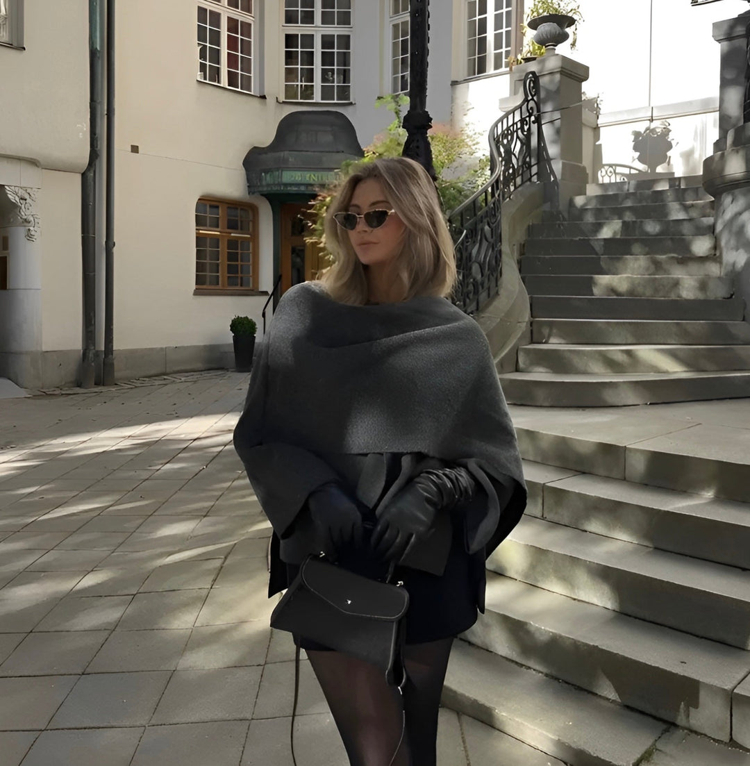 Celina | Top Mantella Asimmetrico da Donna | Grigio Scuro
