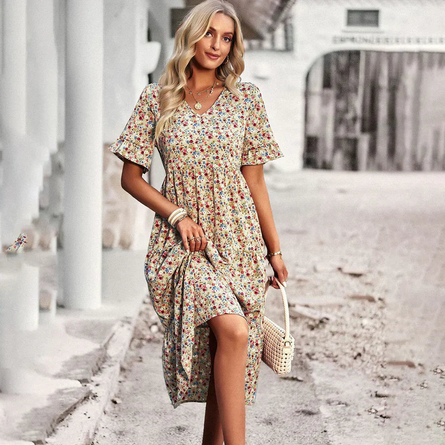 Franziska | Luftige Flutter-Ärmel V-Ausschnitt Midikleid