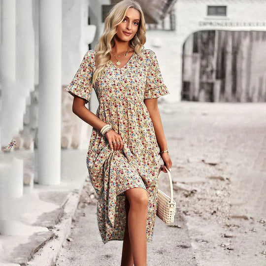 Franziska | Luftige Flutter-Ärmel V-Ausschnitt Midikleid