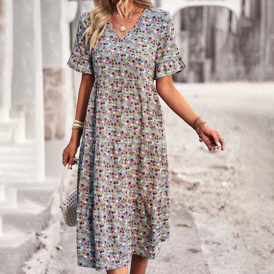 Franziska | Luftige Flutter-Ärmel V-Ausschnitt Midikleid