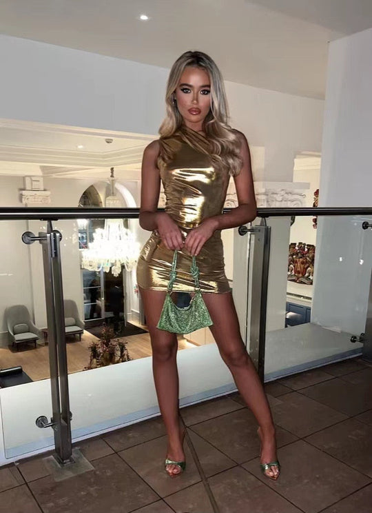 Franziska | Metallic Glamour mini dress with one shoulder