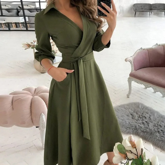 Lara | Elegante abito midi con incrocio e cintura in vita