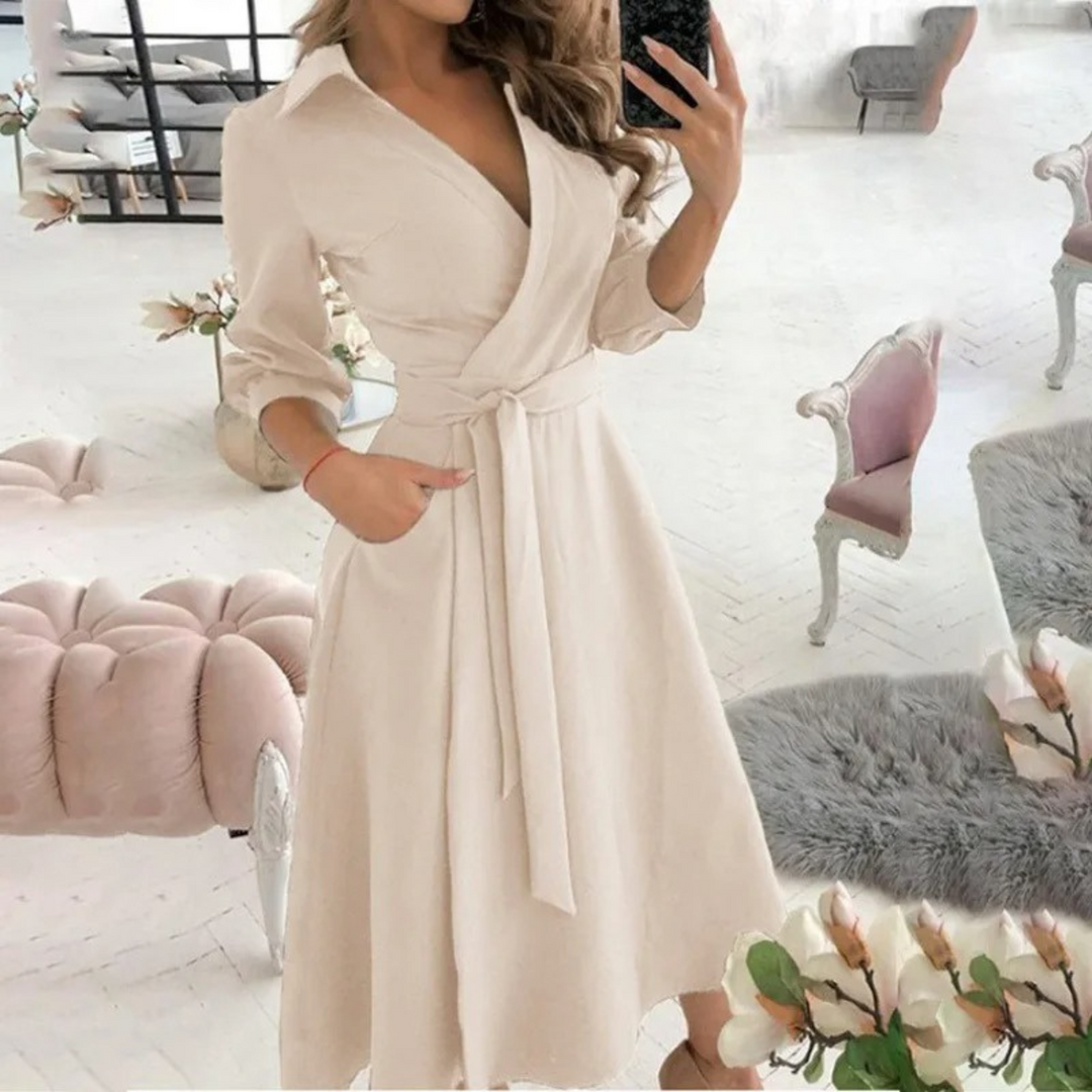 Lara | Elegante abito midi con incrocio e cintura in vita