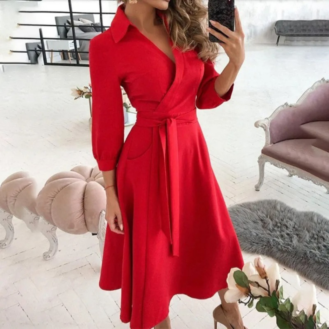 Lara | Elegante abito midi con incrocio e cintura in vita