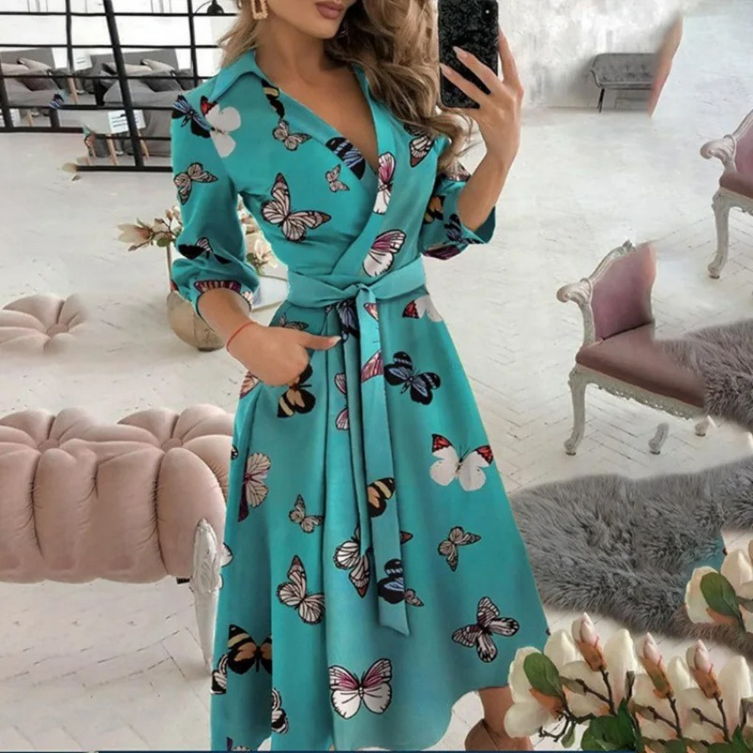 Lara | Elegante abito midi con incrocio e cintura in vita