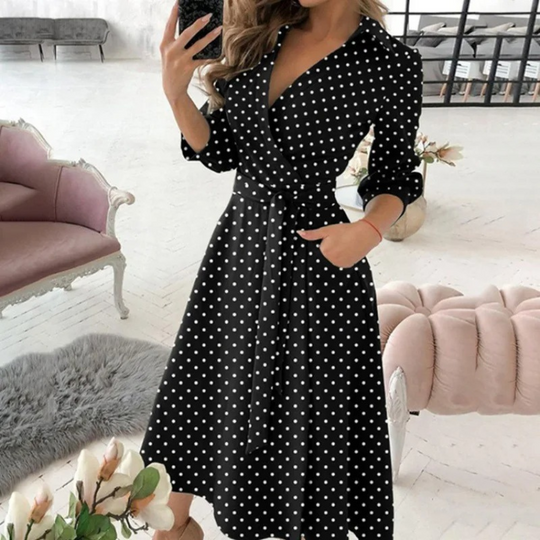 Lara | Elegante abito midi con incrocio e cintura in vita