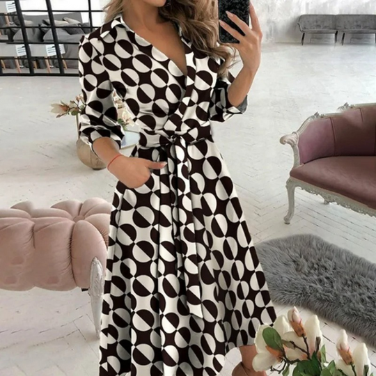 Lara | Elegante abito midi con incrocio e cintura in vita