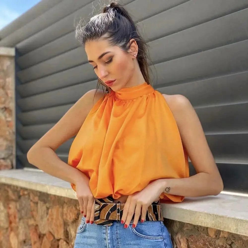 Selina | Sexy cropped halter top for women | Orange