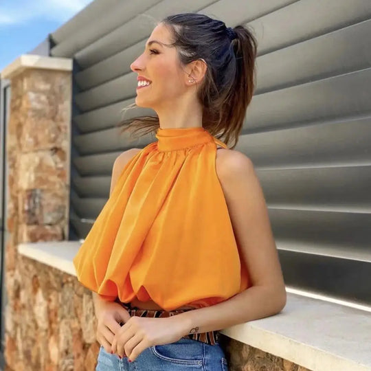Selina | Sexy cropped halter top for women | Orange