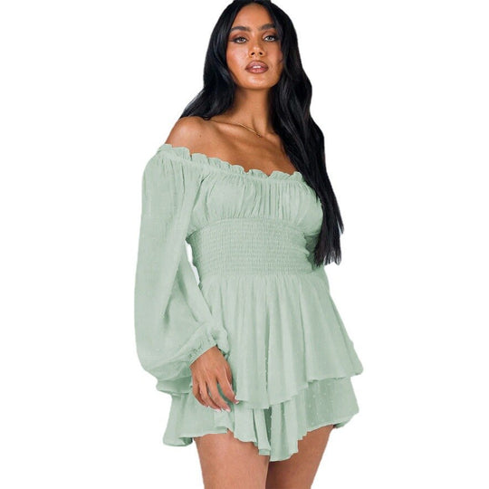 Jennifer | Dress with pleated puff sleeves and shoulder straps
