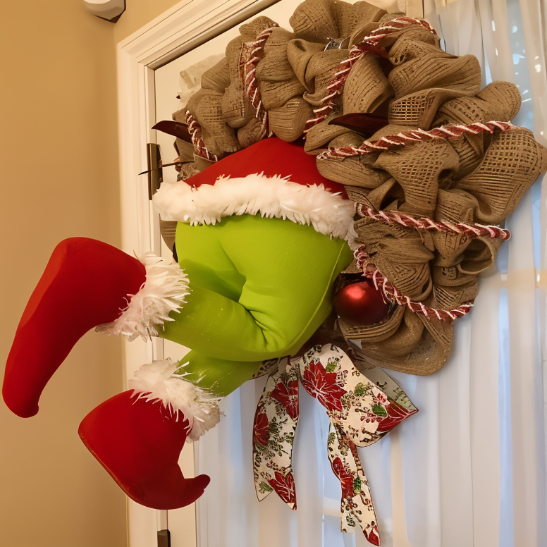 Grappige GrinchWreath kerstdecoratie voor een vrolijke voordeur.