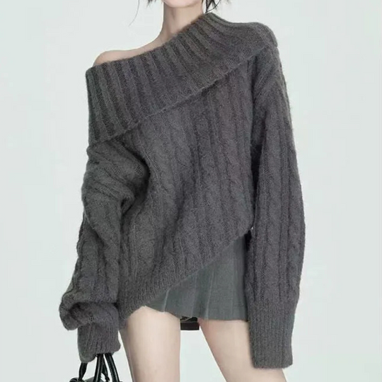Elvira | Women's Off-Shoulder Sweater | Grey