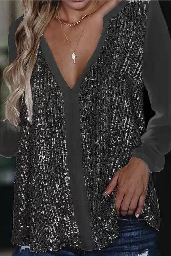 Jennifer | Elegant blouse with sequins and long sleeves