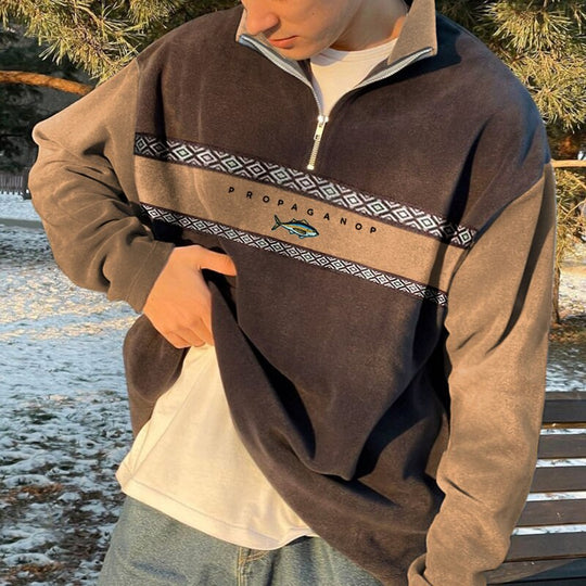 Oliver | Maglione retrò da uomo con cerniera | Giallo