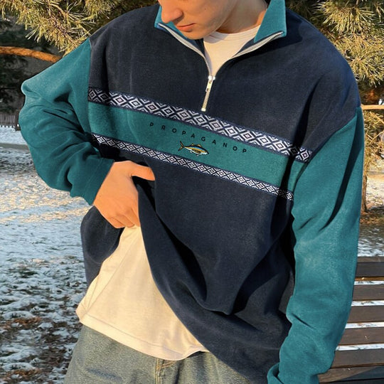 Oliver | Maglione retrò da uomo con cerniera | Giallo