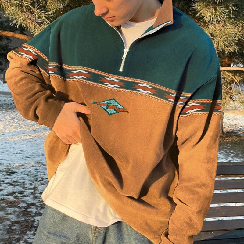 Oliver | Maglione retrò da uomo con cerniera | Giallo