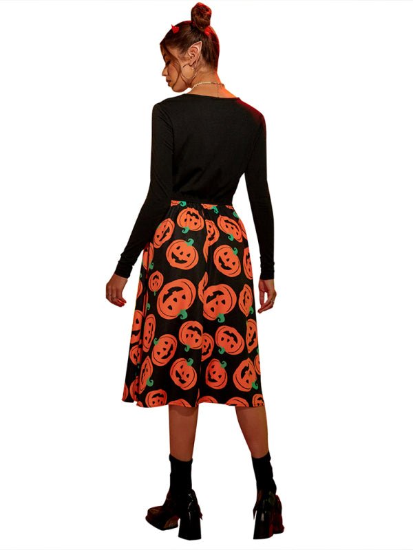 Karolin | Vestito midi di Halloween con stampa di zucca
