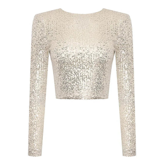 Karolin | Crop top decorated with sequins with long sleeves