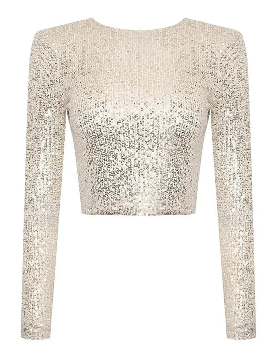 Karolin | Crop top decorated with sequins with long sleeves