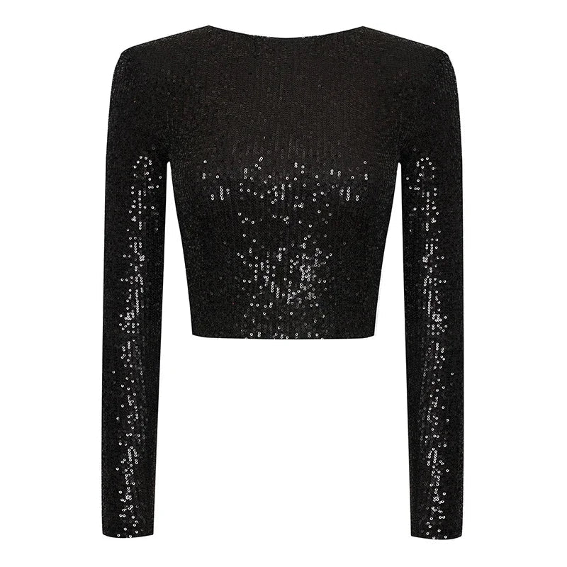 Karolin | Crop top decorated with sequins with long sleeves