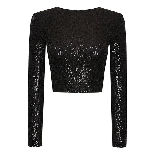 Karolin | Crop top decorated with sequins with long sleeves