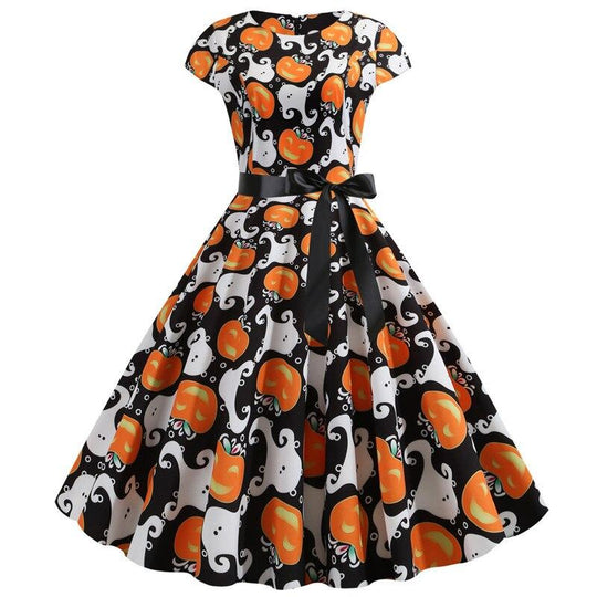 Katharina | Comoda midi di Halloween con stampa di fantasmi e zucche