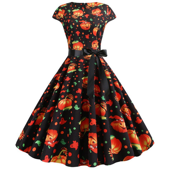 Katharina | Comoda midi di Halloween con stampa di fantasmi e zucche