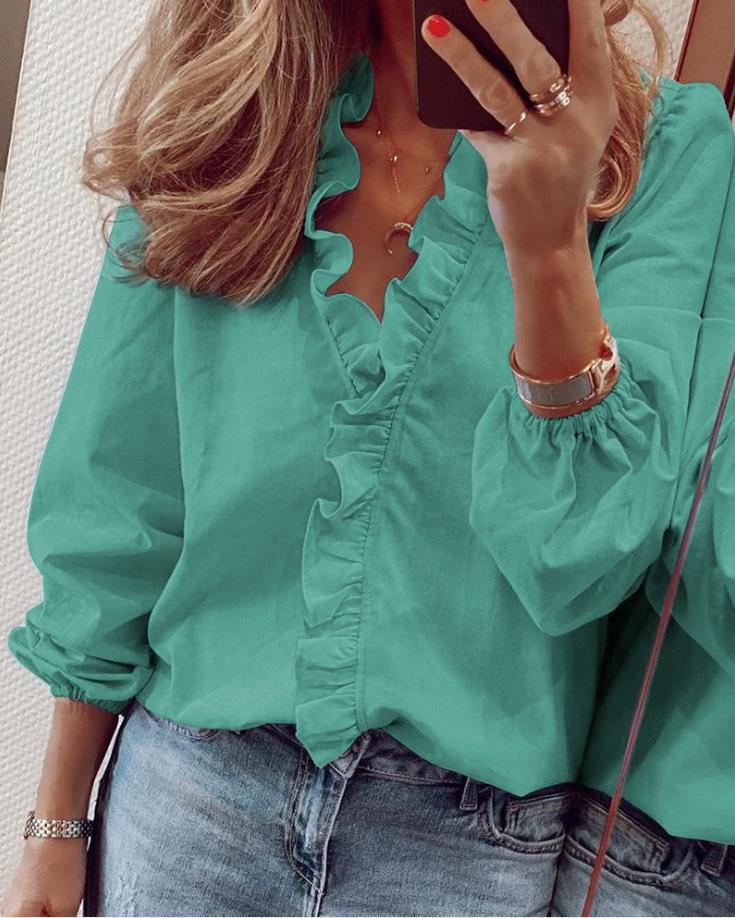 Katharina | Summer blouse with V-neck and ruffles