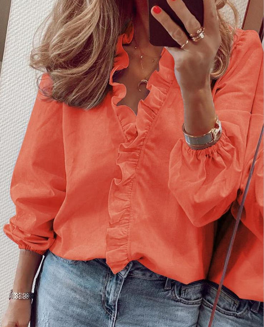 Katharina | Summer blouse with V-neck and ruffles
