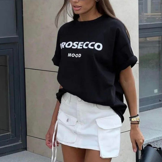Poppy | Modieus oversized T shirt met proseccoprint