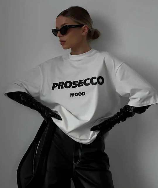 Poppy | Modieus oversized T shirt met proseccoprint