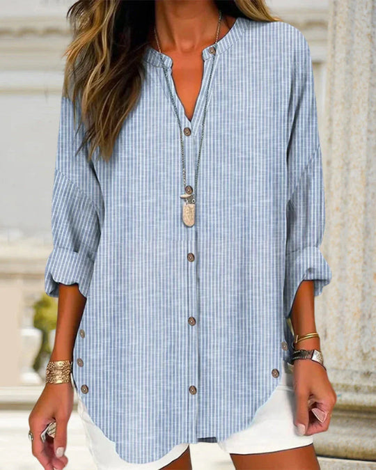 Kristin | Elegante V hals gestreepte blouse