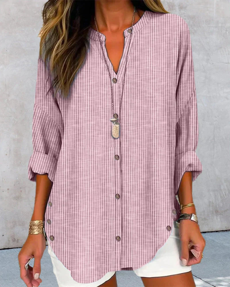 Kristin | Elegante V hals gestreepte blouse